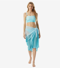 MICHAEL KORS MK Signature Ombre Logo Pareo Turquoise Beach Cover-Up One Size