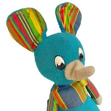 Plush Mouse Carnival Prize Stuffed Toy VTG 1960s Rainbow Stripe 14" Plastic Eyes