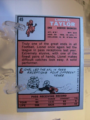 1966 Topps Football #45 - Lionel Taylor - Denver Broncos 66-013 - Bild 2 von 2