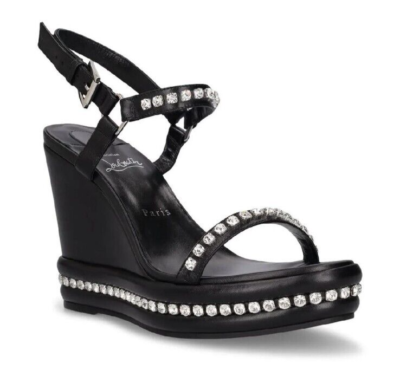 【CHRISTIAN LOUBOUTIN】日本公式在庫無し★Pyrastrass 110mm Christian Louboutin Pyrastrass 110MM Black Leather Wedges