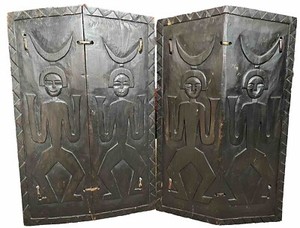 PAIR Taiwanese PAIWAN Tribal SHIELDS •Late 19th Century •Tied 2 Plank Roof Shape