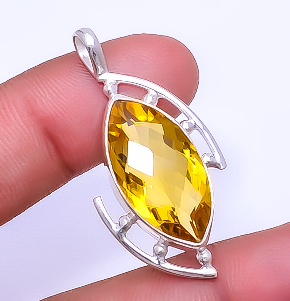 Citrine Gemstone Sterling Silver Pendant Valentine Gift 1.65 Inches P_9240_78_54  