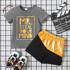 T-Shirt Shorts Spring Summer Regular Shorts Round Neck 2 Piece Boys Short Sleeve