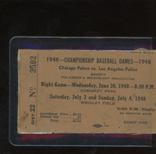 1948 Championship Baseball Games Ticket Chicago Police VS LA Police -@ Wrigley