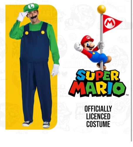 Luigi Deluxe Costume Adult L/XL 42-46 Super Mario Bros Halloween Cosplay