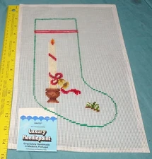 pre worked Dritz Luxury Needlepoint Madeira Wool Christmas Stocking candle bells