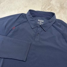 Rhone Long Sleeve Polo Navy Blue Mens Large Performance Mesh Golf Shirt 0298