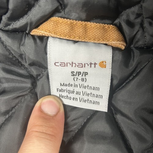 Carhartt Jacket Youth Small 7-8 Brown Hooded Quilted Lined Workwear Coat Boys - Picture 10 of 15