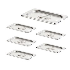 6-Pack 1/9 Size Slotted Hotel Pan Cover, Stainless Steel Solid Steam Table Ca...
