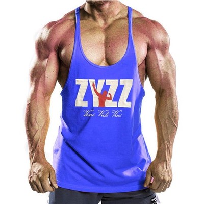 Men's Stringer Bodybuilding Workout Gym Tank Tops Y Back Cotton Blue M