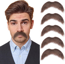 5Pcs/Pack Brown Fake Mustache for Men Halloween Self Adhesive Men,