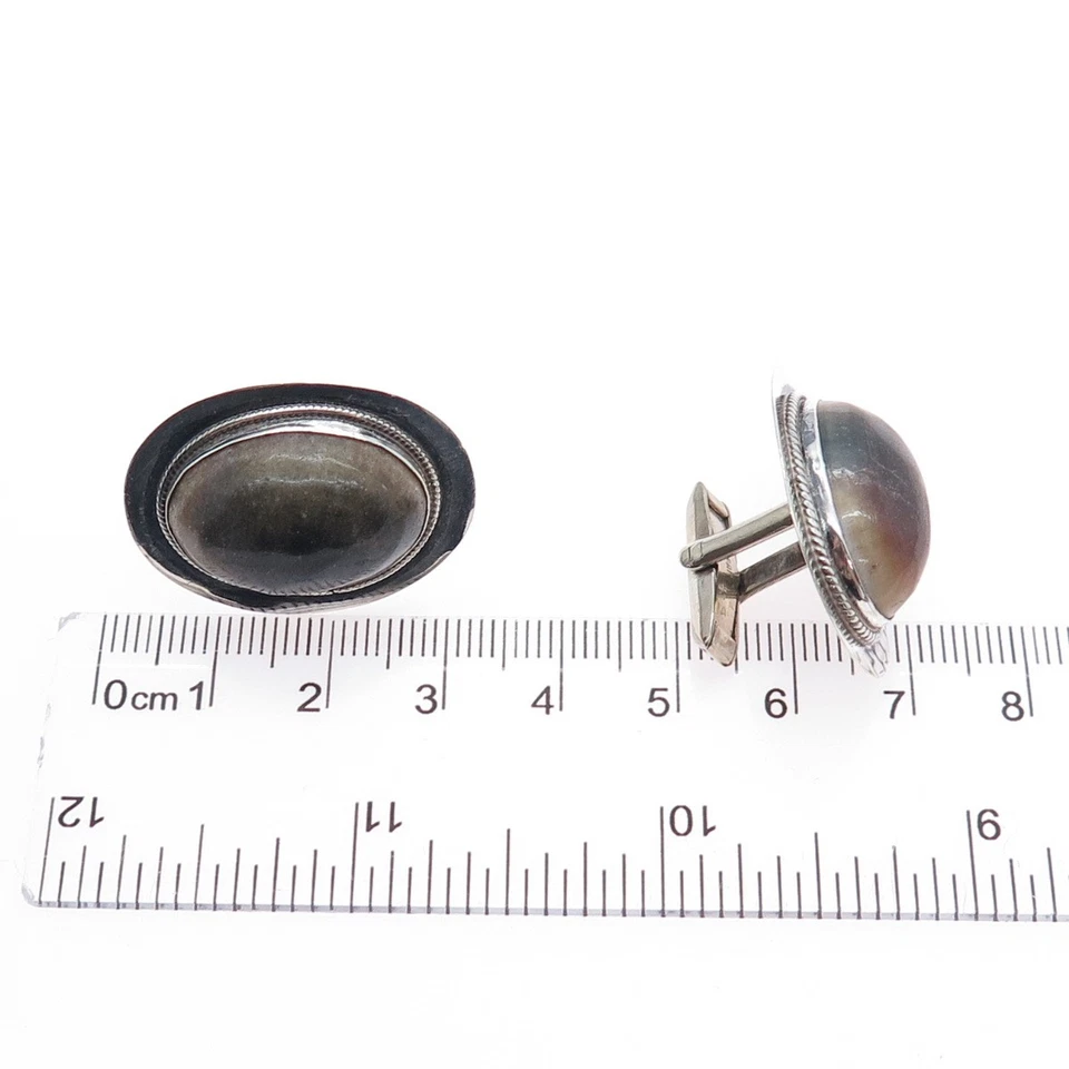 925 Sterling Silver Vintage Mexico Real Jasper Modernist Cufflinks - Image 4 of 4