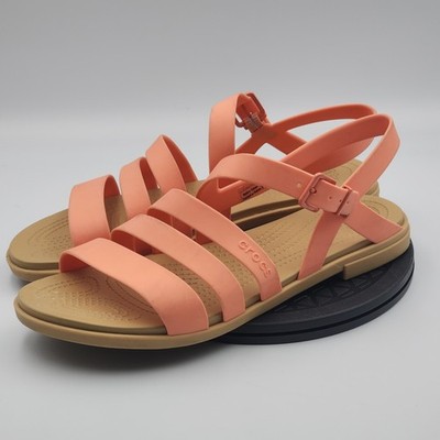 Crocs Tulum Salmom Pink Strappy Buckle Comfort Flat Sandals Womens Size 9