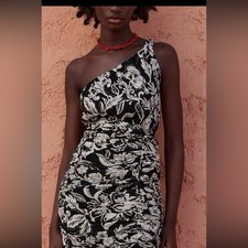 Zara Floral Printed Asymmetrical Mini Dress Tropical Vacationwear Womens L