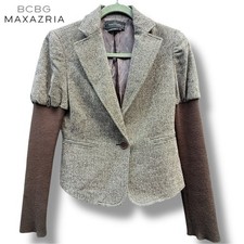 BCBG MaxAzria Women's Blazer Tweed Knit Sleeve Wool Silk Jacket Academia Y2K XS