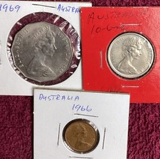 Lot 3 Australian 1-10-50 cent coins 1966-1969, low shipping