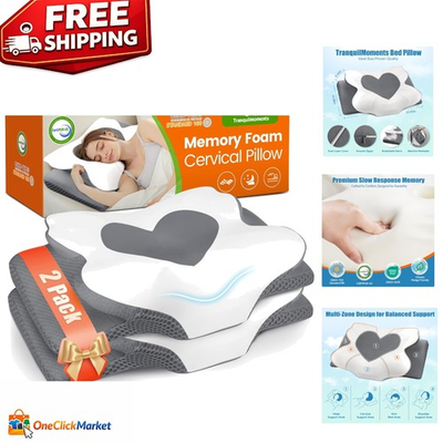 #ad Ergonomic Grey Neck Pillows Quality Memory Foam for Customized Comfort 2 Pack $110.99