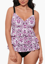 Swim Solutions Printed One-Piece Swimsuit, Magenta Floral Patter Size 14 8185