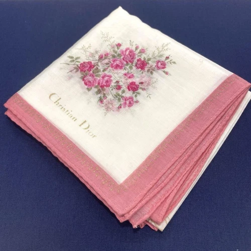 Mouchoir Christian Dior coton 46 cm 17" carré fleur rose