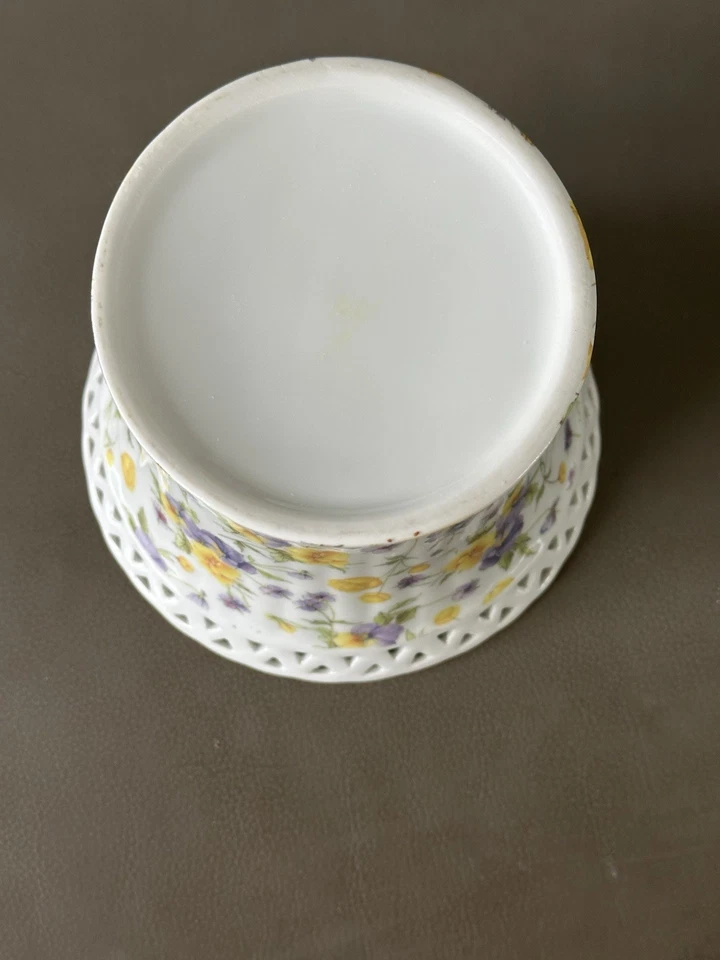 Винтажная декоративная мини-ваза/чаша Baum Bros из фарфора анютины глазки 4,75 X 6 дюймов - Изображение 4 из 4