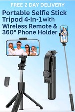 Portable Selfie Stick Tripod 4-in-1 with Wireless Remote 360 Phone Holder
