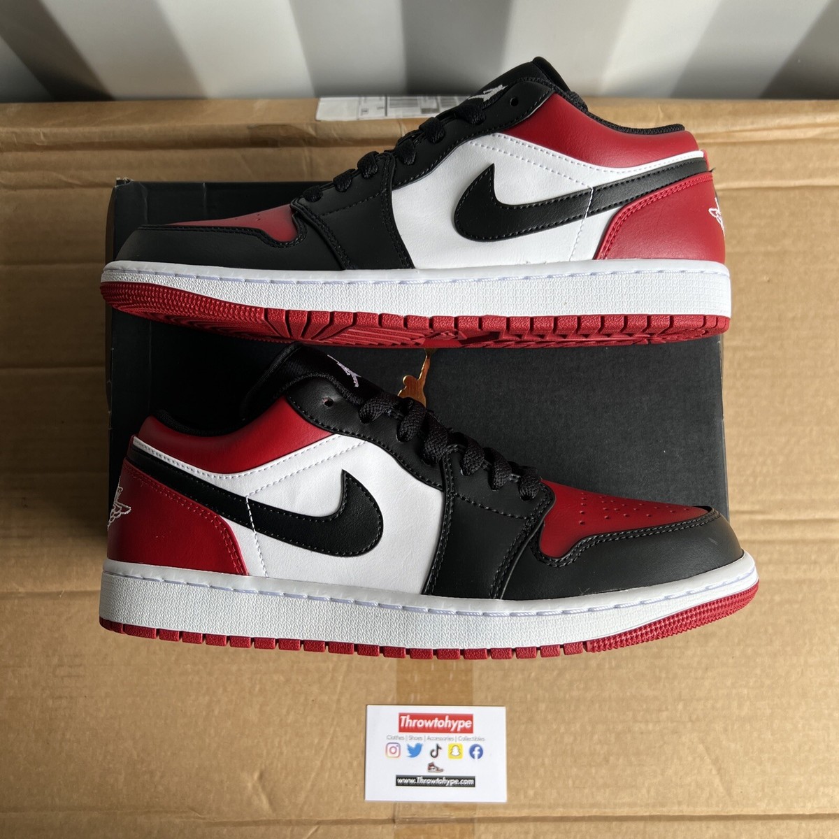Nike Air Jordan 1 Low Black Bred Toe Trainers Size 8.5 UK Men's