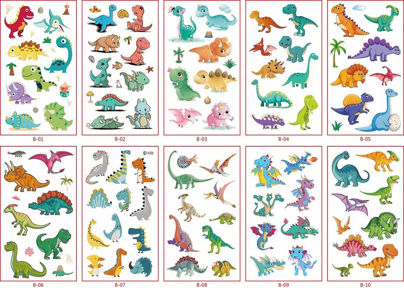 10 X Kids Dinosaur Temporary Waterproof Tattoos Stickers Removable US (B)
