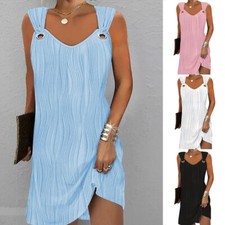 Womens Holiday Casual Sleeveless Mini Tank Dress Summer Beach Party Dresses