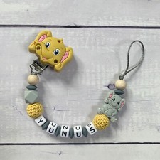 Dummy chain dummy chain with name silicone elephant mustard yellow gray