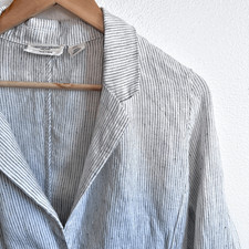 Christian Siriano | 100% Linen White Black Pinstripe Blazer Jacket | Medium