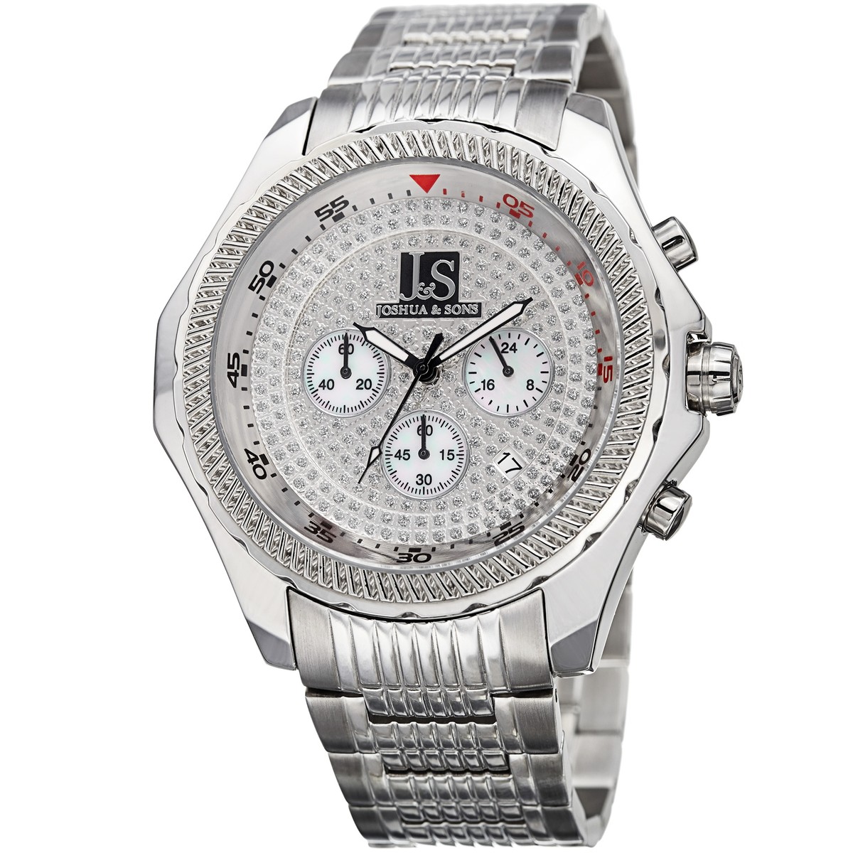 New Men's Joshua & Sons JS-43-SS Large Dial Chronograph Silver