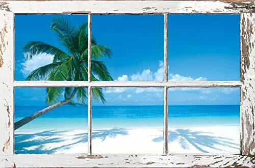 Tropical Beach Palm Trees Laminated Poster Print 36.5x24.5 Inches