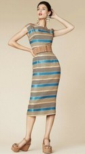 🆓US🛃 SS2013 Dolce & Gabbana blue Striped beige flax dress IT 40