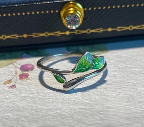 Dainty Nature Green Leaf Tree Women’s Boutique Adjustable Silver Plated Ring ✈️ - Picture 5 of 8