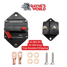 20-200 Amp Panel Mount Circuit Breaker Auto/Marine/Solar 12-48V DC Manual Reset