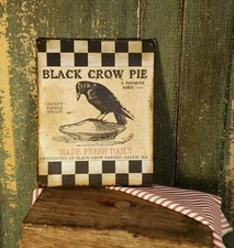 VINTAGE PRIMITIVE COLONIAL STYLE BLACK CROW PIE ADVERTISING KITCHEN BAKERY SIGN