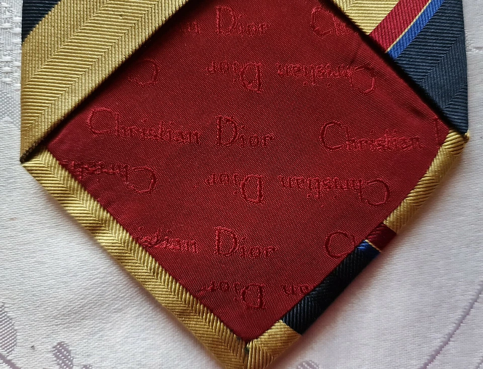CORBATA DE CUELLO HOMBRE VINTAGE AUTÉNTICA CHRISTIAN DIOR MONSEUR PARÍS SEDA A RAYAS Foto 4 de 4