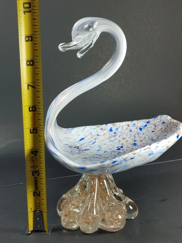 VTG AVEM MURANO GLASS biomorphic SWAN BIRD BOWL DISH LARGE COBALT - Picture 9 of 11