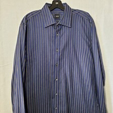 Hugo Boss Shirt Men's XL Button Up Shirt Blue Striped Long Sleeve