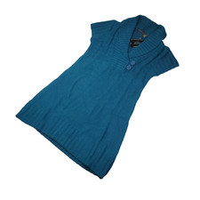NWT Allison Brittney Knit Sweater Dress Womens S Teal Blue V-Neck Cowl-Neck