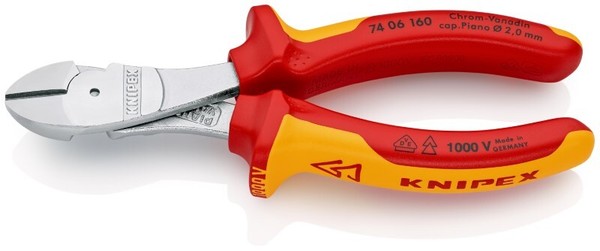 Knipex 74 06 160 Kraft-Seitenschneider Isoliert Mit Mehrkomponenten-HüLlen, VDE--image