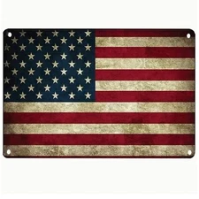 NEW DISTRESSED RUSTIC VINTAGE USA AMERICAN FLAG METAL TIN SIGN 8"X12" HOME DECOR