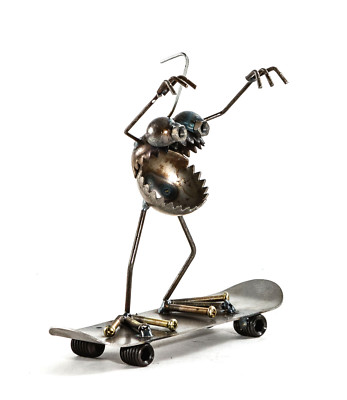 Sugarpost Mini Gnome Be Gone Skateboarder Outdoor Garden Welded Metal Art