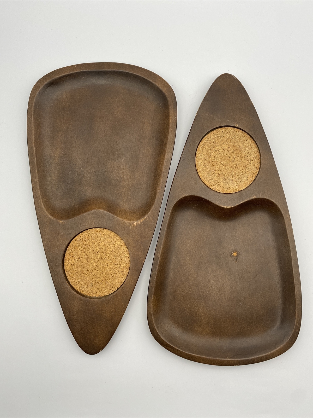 MCM Teak Hand Carved Hardwood Snack Trays w/ Cork Coaster by Serv Wood in Japan eBay