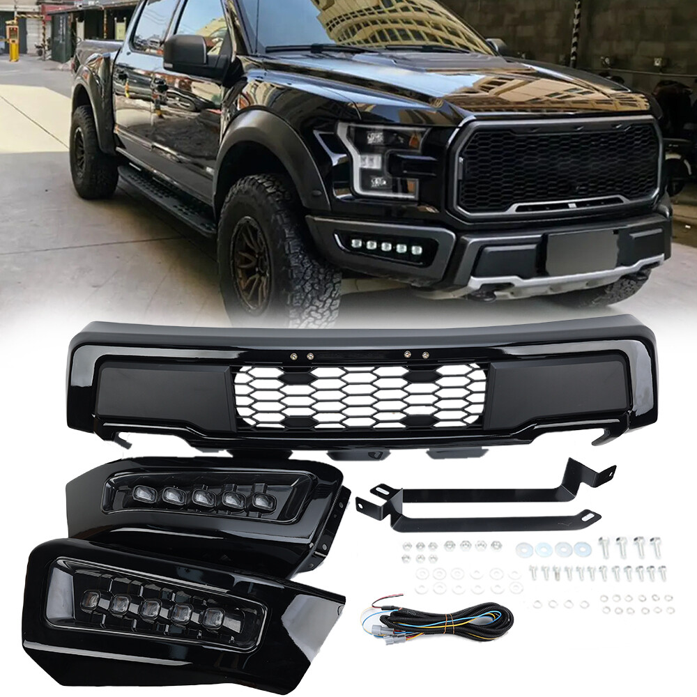 Steel Black Front Bumper Assembly Raptor Style W/LED DRL For Ford