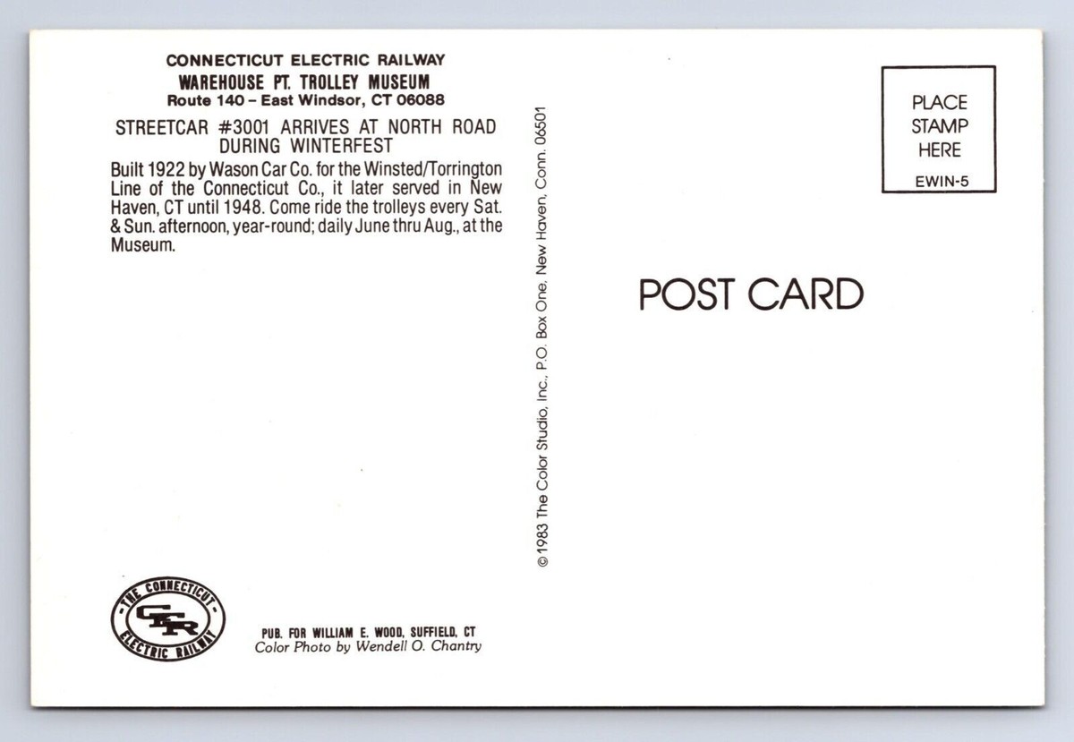 VINTAGE CONNECTICUT ELECTRIC RAILWAY WAREHOUSE TROLLEY MUSEUM WINTER  POSTCARD EZ | eBay