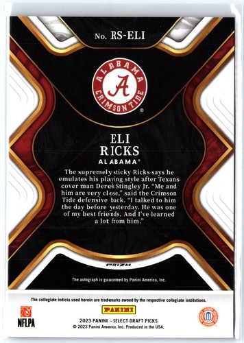 2023 Panini Select Draft Picks #RS-ERI Eli Ricks Rookie SIgnatures Silver Prizm - Picture 2 of 2