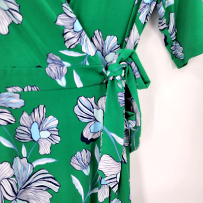 Vince Camuto Women's Sz 4 Wrap Dress Floral Short Green Summer Dress Tie |  eBay