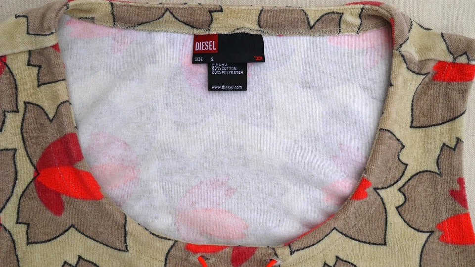 DIESEL Vintage Dress Neon Floral Design Sleeveless Open Back Cotton Terry Small - Image 3 of 4