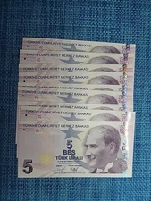 🇹🇷 Turkey 5  lira P-222f  unc  2022   banknotes (EACH)  011625-10